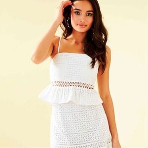 Lilly Pulitzer Jan Eyelet Peplum Crop Top White New Size 8